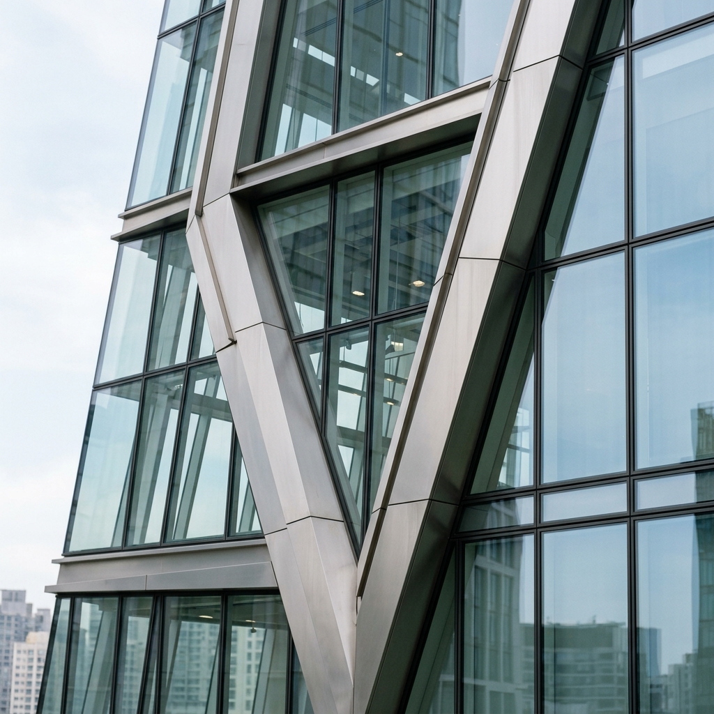 玻璃和金属的抽象建筑框架